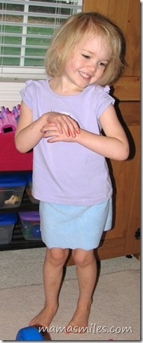 Emma models her new skirt