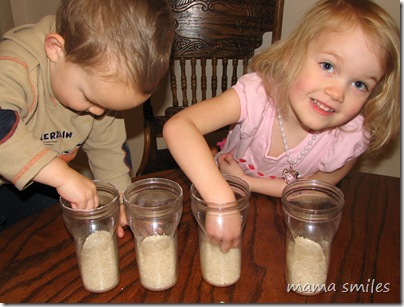 filling jars with rice