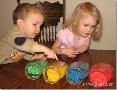 admiring the colored rice