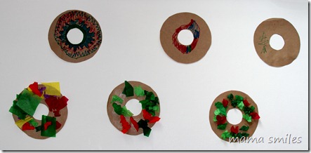 Christmas wreaths made out of paper bags