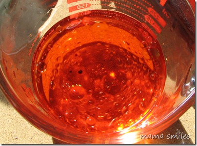 oil, water, and food coloring mixed together