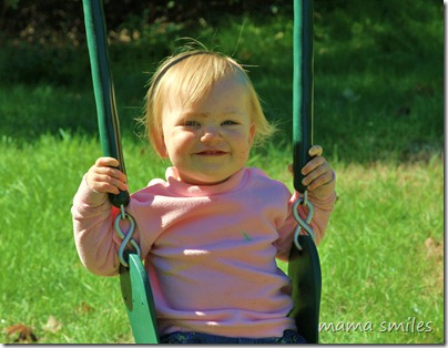 Lily proud of swinging like a big kid