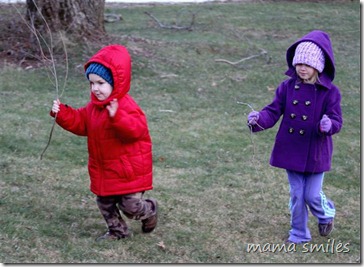 Gathering sticks to craft with