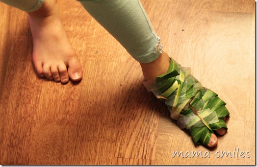Tinkerbell shoe made from plants by a six-year-old