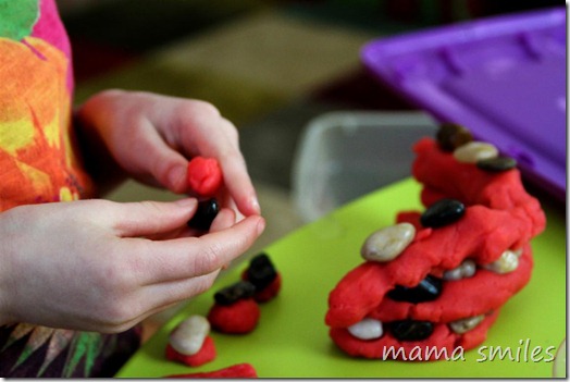 creative sensory play with play dough and rocks