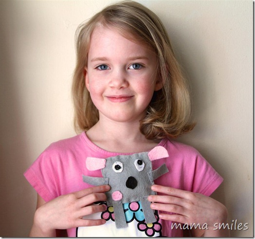 Emma with her hand-sewn gift for her sister
