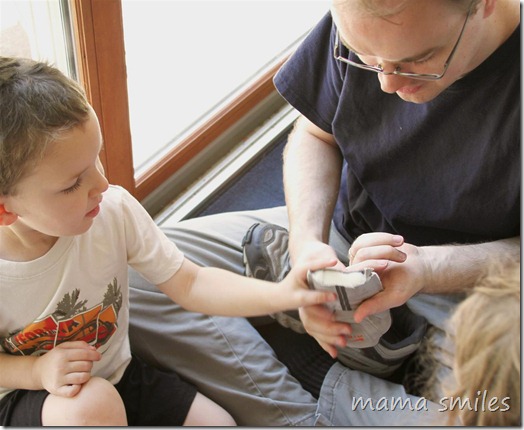 examining the inside of a shoe