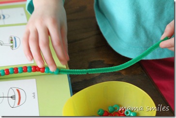 stringing beads on pipe cleaner