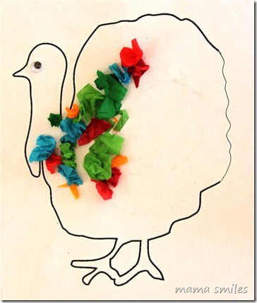 Preschool Thanksgiving turkey tissue paper craft