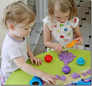 Lily and Emma play with moon dough