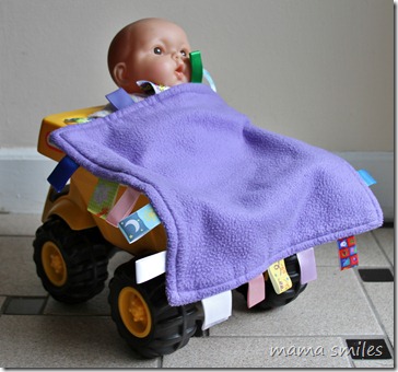 Johnny's dump truck transformed into a stroller for his baby