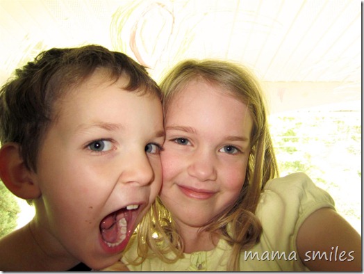 six-year-old Emma and four-year-old Johnny being goofy