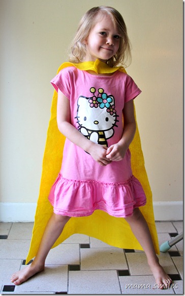 Emma in her superhero cape