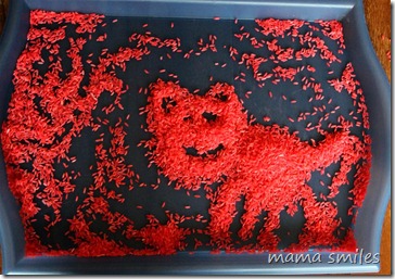 cat made out of grains of rice