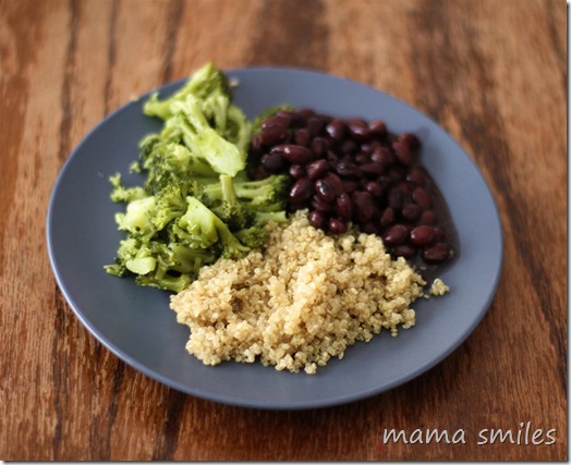 black beans, broccoli, and rice